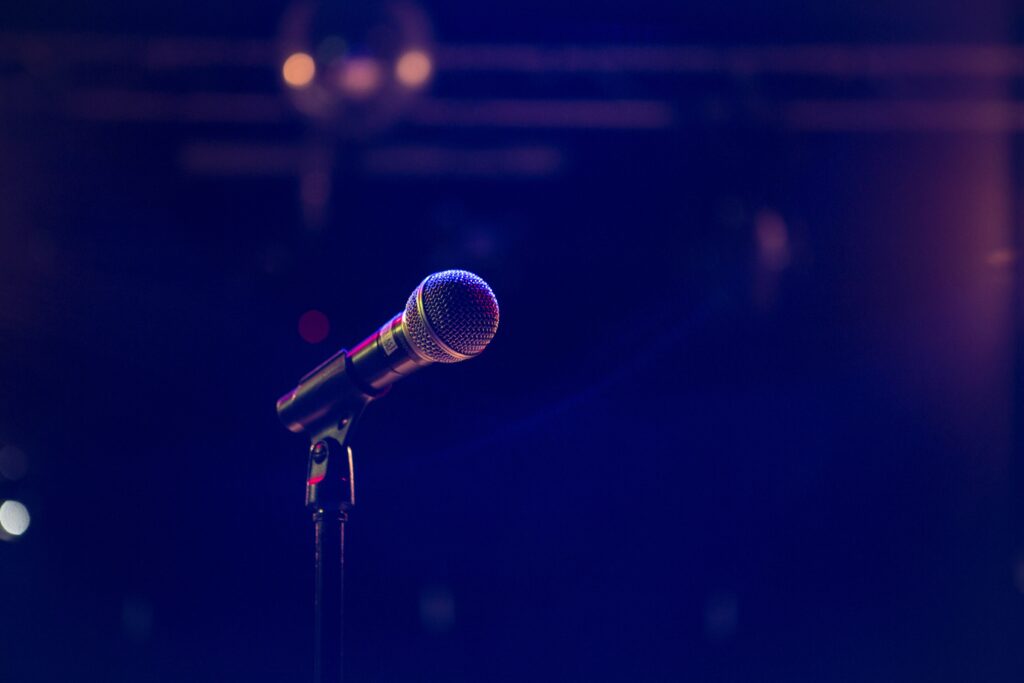 Microphone and stage at the Baltic Hotel